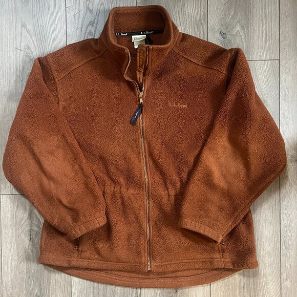 Vintage LL Bean Cinched Waist Burnt Orange Full Zip Fleece Size L/XL - Picture 1 of 7